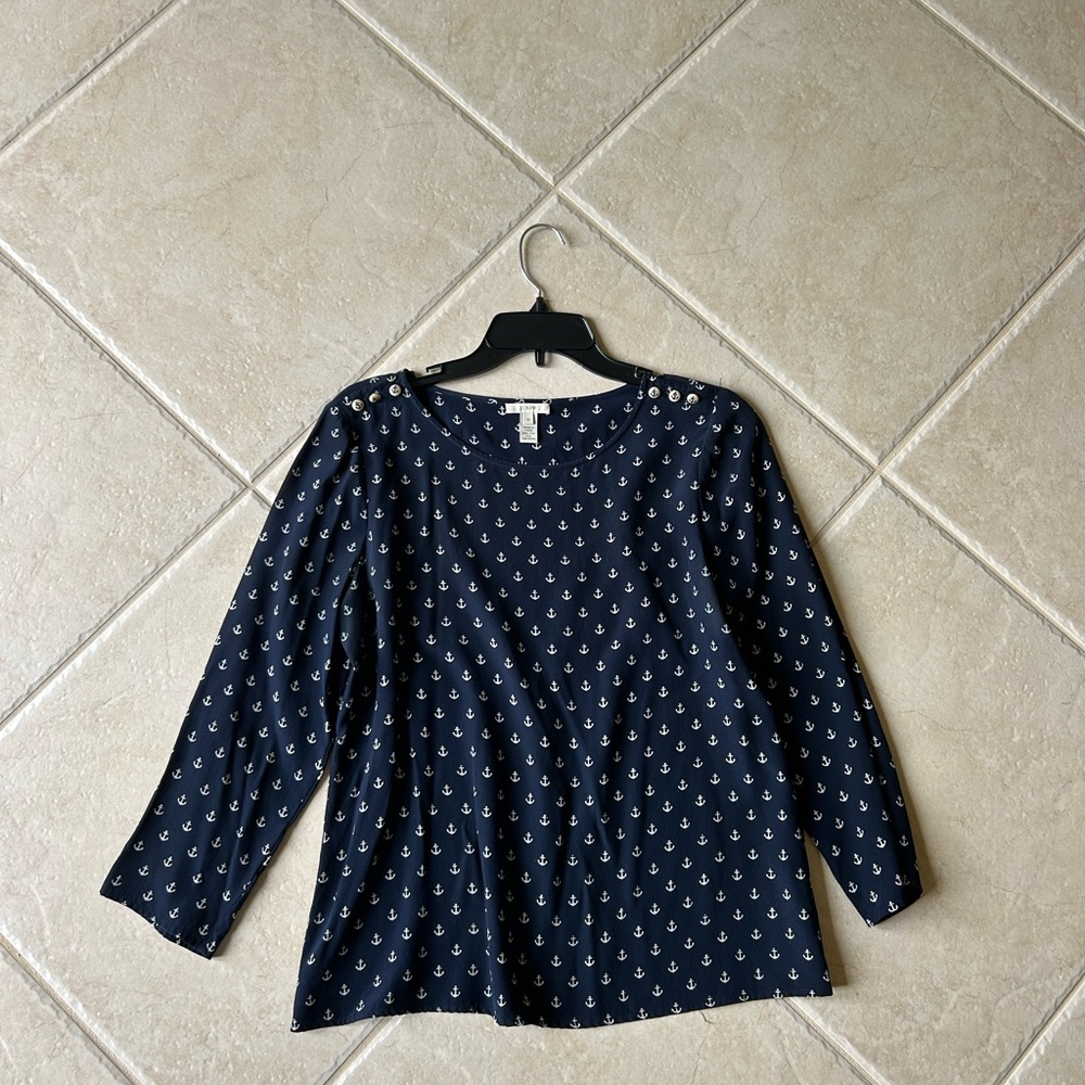 Navy Blue Anchor Print Women's Top by J Crew